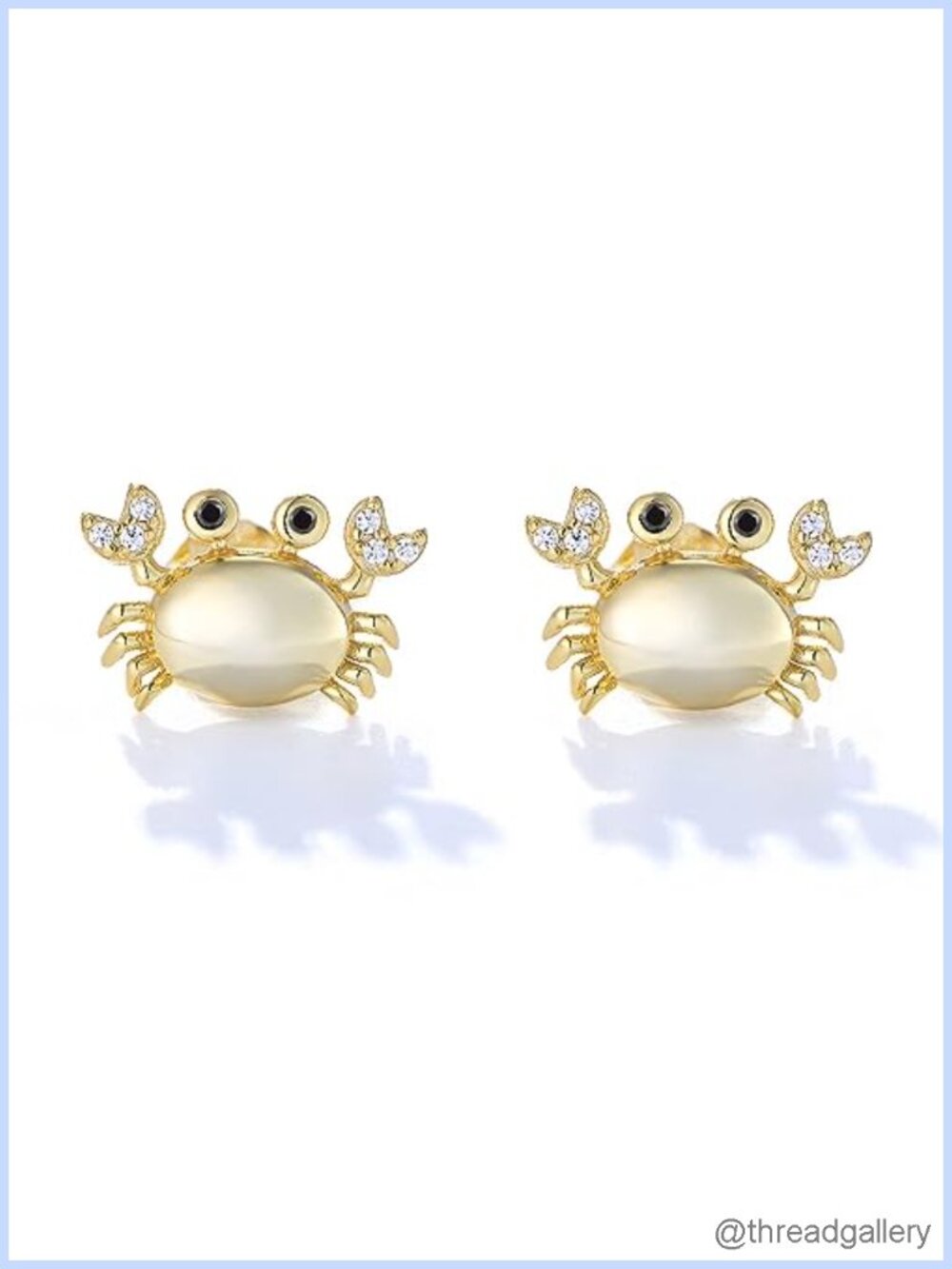 Crab Stud Earrings 925 Sterling Silver Hypoallergenic 14K Gold Plated